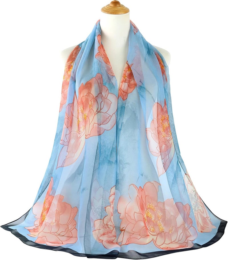 E-Clover Women Soft Floral Print Shawl Chiffon Sheer Scarf - Image 3